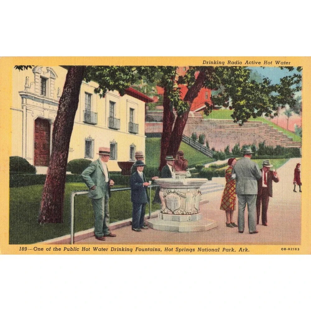 Hot Springs National Park AR Linen Postcard Drinking Fountain Curteich c1940 - Picture 1 of 2